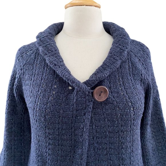 Twiggy Lambswool Pointelle Knit Cardigan Blue Coastal Cottagecore Quiet Luxury-S - Picture 2 of 16